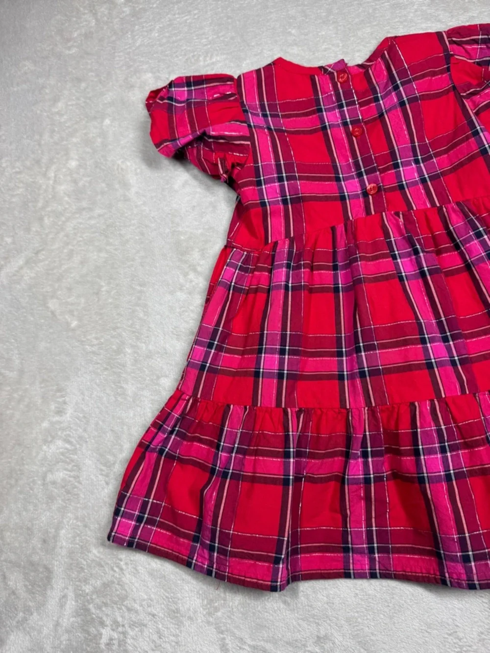 Tucker + Tate Red Pink Silver Plaid Ruffle Holiday Dress Girls Size 2 - Picture 12 of 15